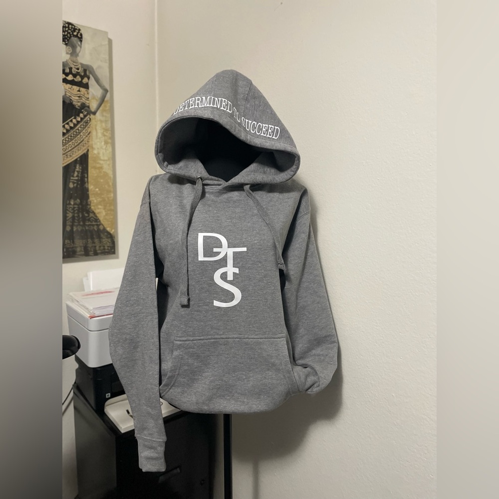 DTS (Determined To Succeed) Men’s Gray Hoodie with White Logo Size Medium